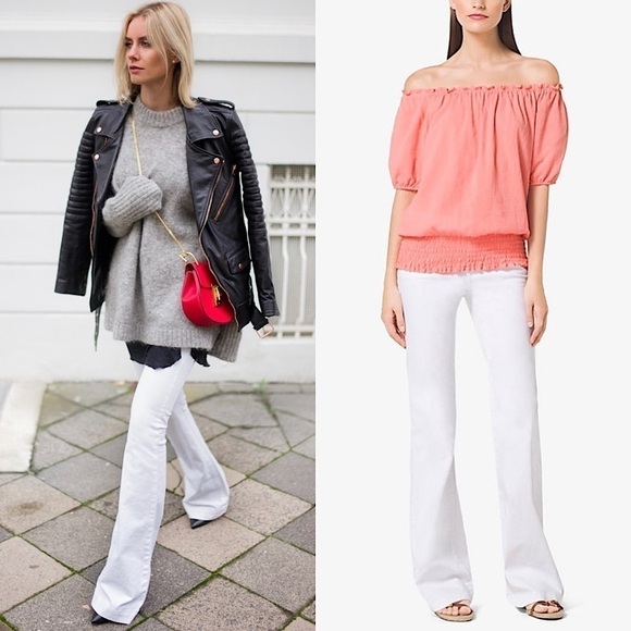 NWT MICHAEL KORS 70s White Stretch Denim High Rise Flare Leg Bell Bottom Jeans 8 - Picture 1 of 8